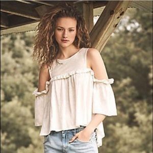 Anthropologie Ivory Cold Shoulder Top Size M